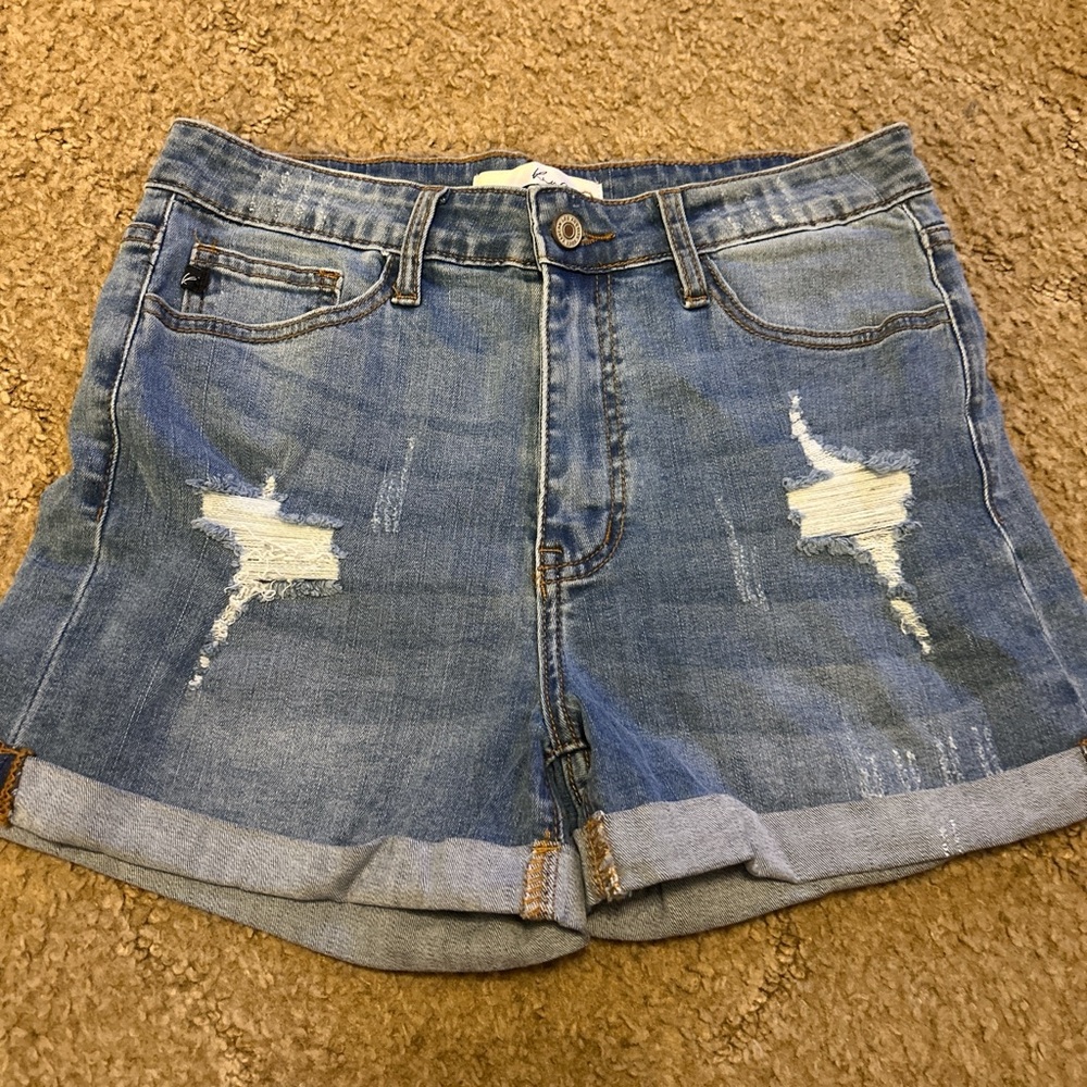 KanCan Blue Distressed Jean Shorts with Cuffed Hem